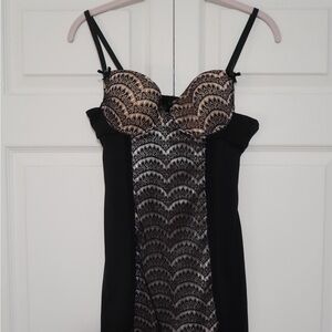 Black Cream Lace Satin Lingerie Dress Size S